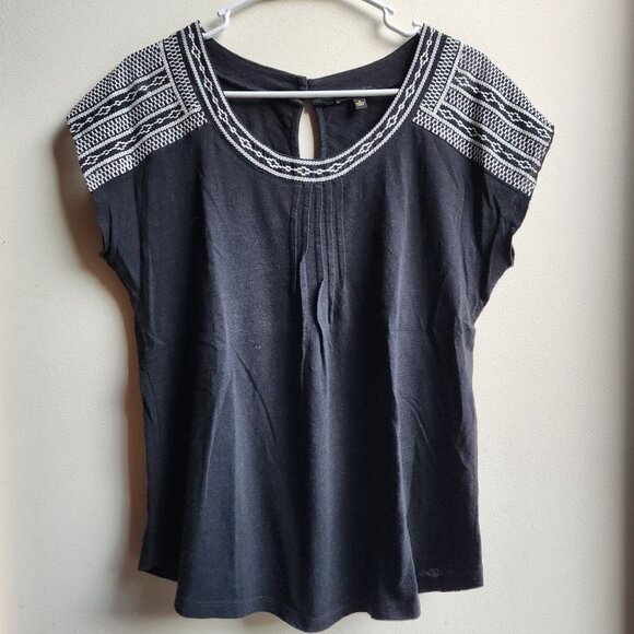Cupio Black/White Aztec Embroidered Scoop Neck Cap Sleeve Blouse Size Small - Picture 7 of 14